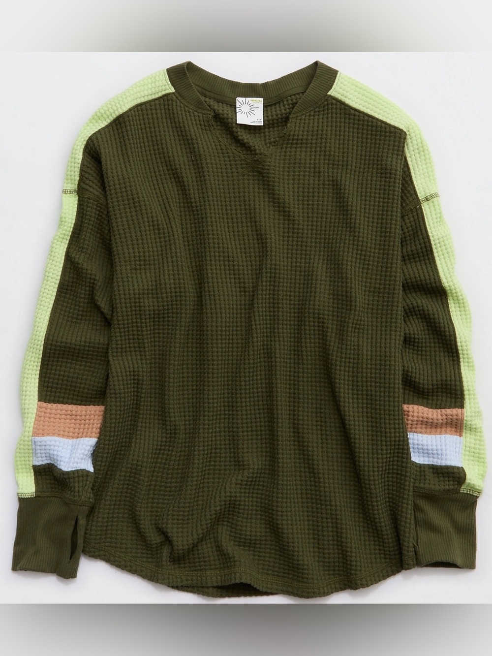 NWT - Offline by Aerie “Wow!” Waffle Notch Neck  in Military Green- *Oversized*